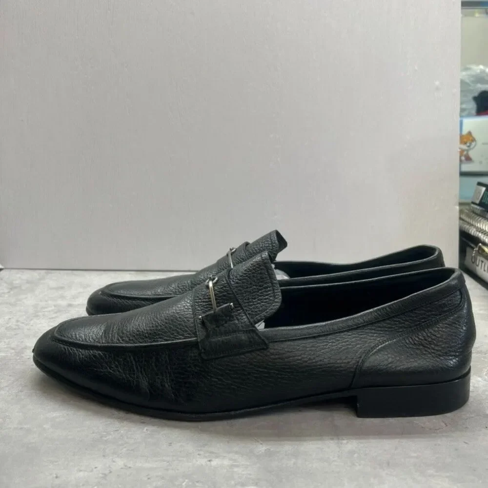 Bally Switzerland Styleflex Black Pebbled Leather Horsebit Loafers Mens Size 13D